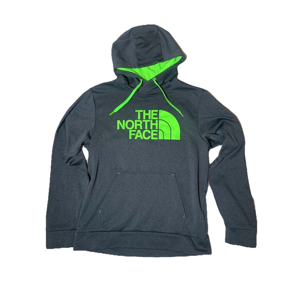 The North Face Men Hoodie Charcoal & Green Pullover Logo Long Sleeve